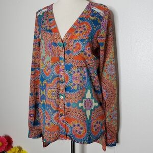 NEW Gimmicks by BKE All Over Paisley Print Orange Bohemian Top Blouse Summer